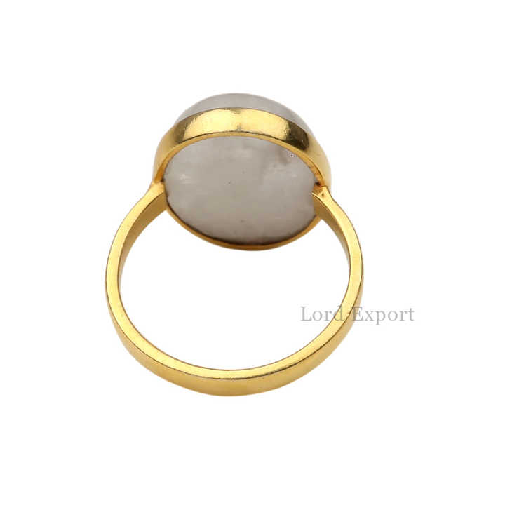 Hot Selling 10x14mm Rainbow Moonstone Jewelry 18k Gold Plated Sterling Silver Gemstone Bezel Dainty Oval Shape Ring for Her