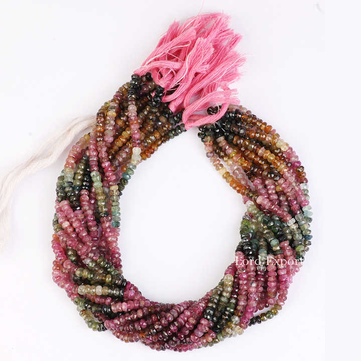 Multi Color Natural 3mm to 4mm Faceted Rondelle Tourmaline Jewelry Making 13 Inch Length Strand Gemstone Beads Wholesale