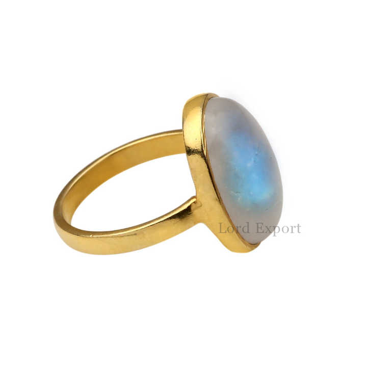 Hot Selling 10x14mm Rainbow Moonstone Jewelry 18k Gold Plated Sterling Silver Gemstone Bezel Dainty Oval Shape Ring for Her