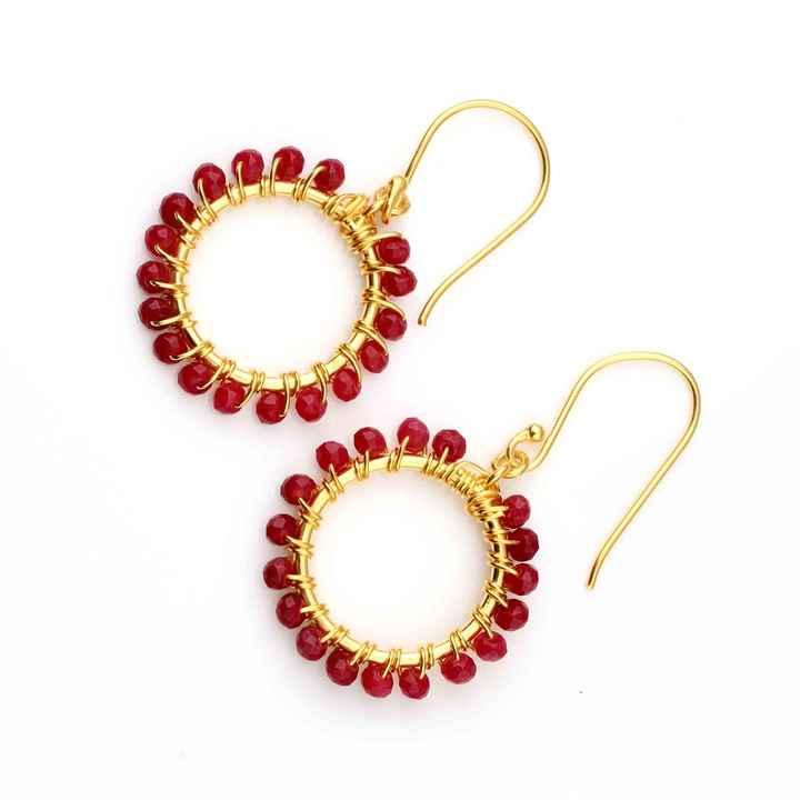 Women Fashion Dyed Rudy Drop Earrings Wholesale 925 Sterling Silver Gemstone Jewelry Gold Plated Round Beaded Drop Earrings