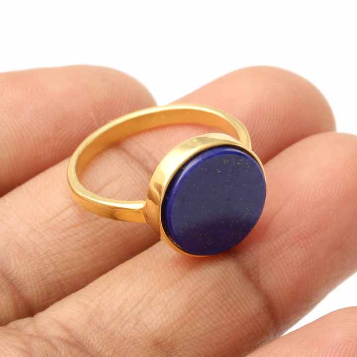 Best Selling 2025 Wholesale Price 12mm Natural Lapis Lazuli Gemstone 18k Gold Plated Sterling Silver Round Coin Ring for Her