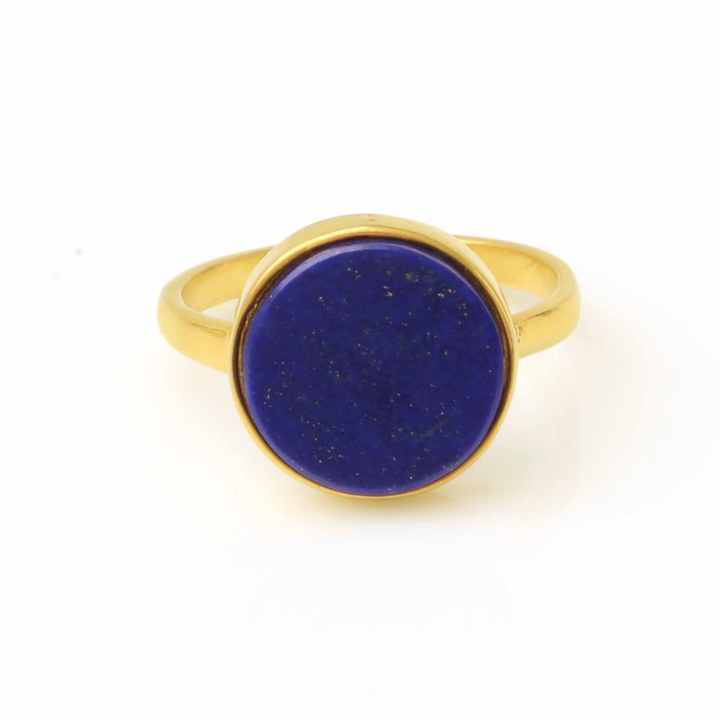 Best Selling 2025 Wholesale Price 12mm Natural Lapis Lazuli Gemstone 18k Gold Plated Sterling Silver Round Coin Ring for Her
