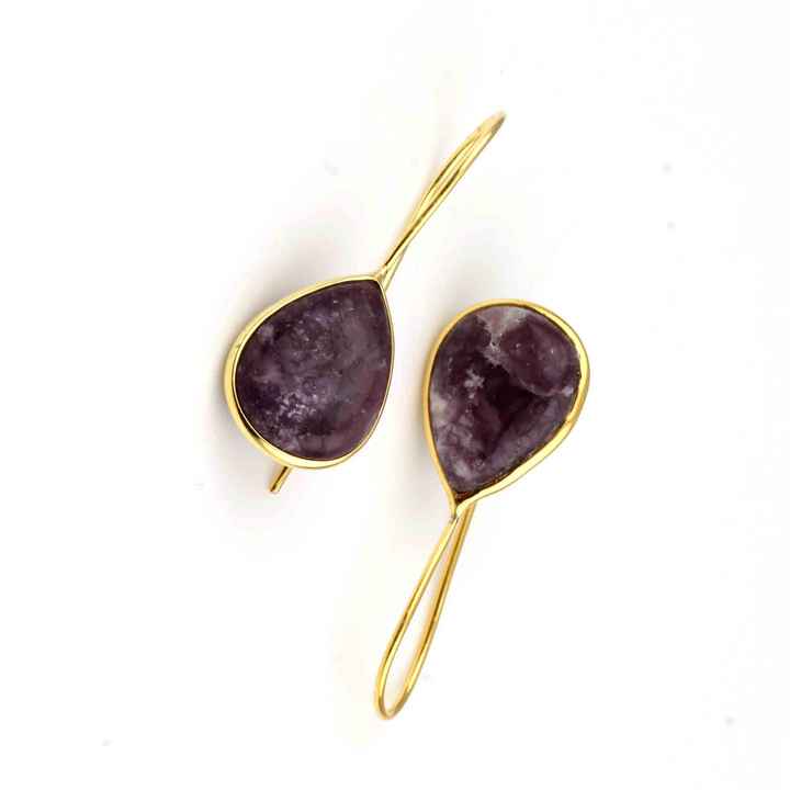 Best Selling 12x16mm Natural Lepidolite Gemstone Jewelry Sterling Silver 18k Gold Plated Pear Shape Dangle Earrings for Women