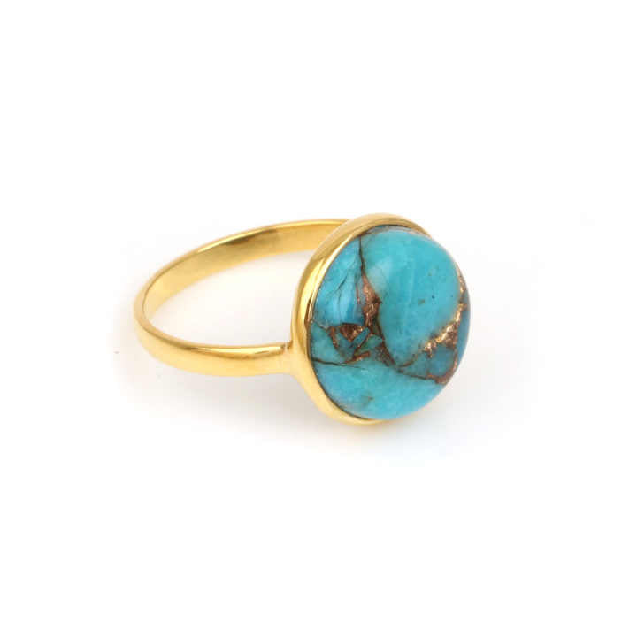 Best Selling 12mm Mohave Blue Copper Kingman Turquoise Vermeil Eternity 925 Silver Dainty Women Ring Bezel Setting Fine Jewelry