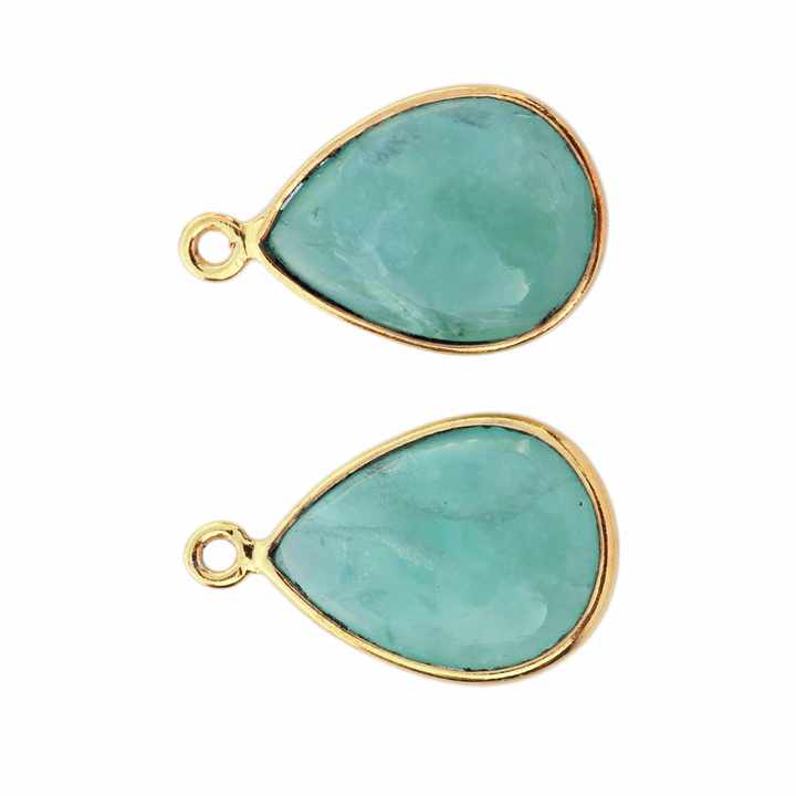 Top Quality 12x16mm Pear Drop Briolette Natural Amazonite Gemstone Bezel Setting 925 Sterling Silver Charms for Pendant Necklace