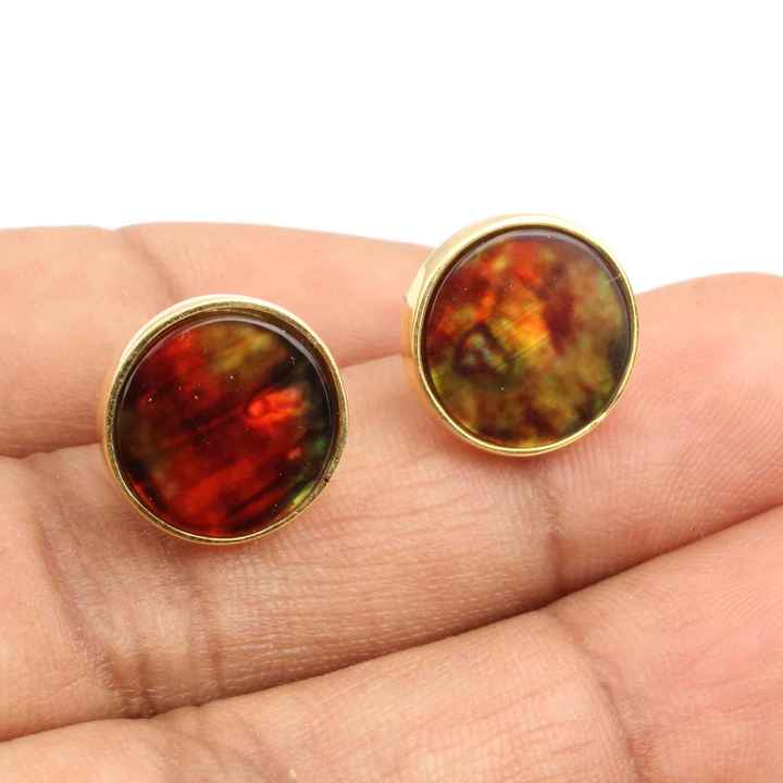 Embellished Ammolite Gemstone Jewelry Wholesale 925 Sterling Silver Gold Plated Stud Earring for Women