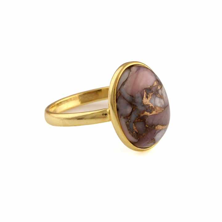 Top Selling New Design 10x14mm Pink Opal Copper Gemstone 18k Gold Plated Genuine 925 Silver Dainty Promise Oval Ring for Her