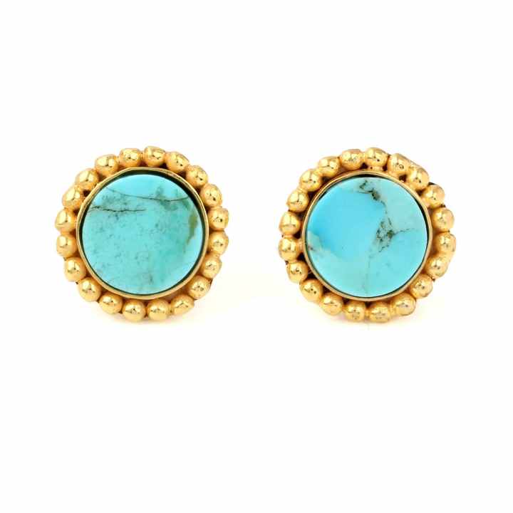 Top Selling Wholesale Arizona Turquoise Gemstone 18k Gold Plated Sterling Silver Dainty Designer Boho Stud Earrings for Women