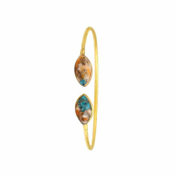 Solid 925 Sterling Silver Mohave Spiny Oyster Copper Turquoise Gemstone Bezel 18k Gold Plated Cuff Adjustable Bangle for Women
