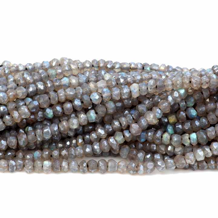 Lowest Price Natural 3mm to 4mm Blue Fire Labradorite Faceted Rondelle 13 Inches Length Gemstone Strand Beads for Making Jewelry