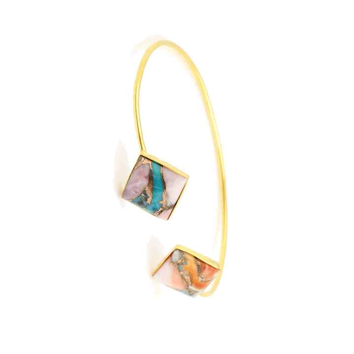 Superb Pink Opal Oyster Copper Turquoise Gemstone Wholesale Jewelry Sterling Silver Gold Plated Cuff Bangle for Women and Men