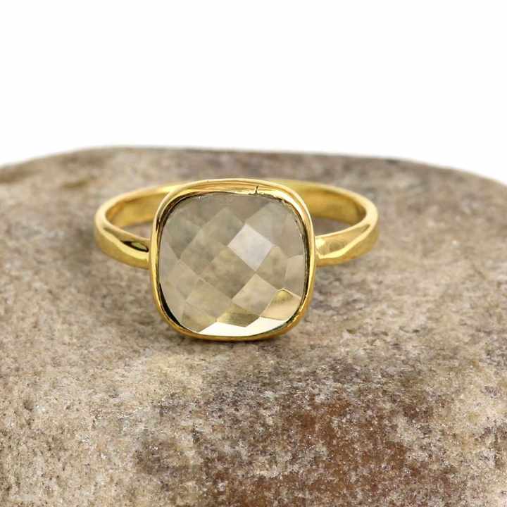 New Arrival 12mm Lemon Quartz Gemstone 925 Sterling Silver Handmade Jewelry High Polish Gold Plated Ring for Women and Women