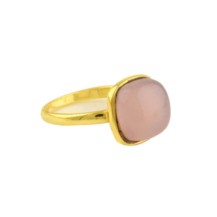 Hot Selling Beautiful 12mm Natural Rose Quartz Stone Bezel Setting Jewelry 925 Silver Cushion Shape Dainty Boho Ring for Women