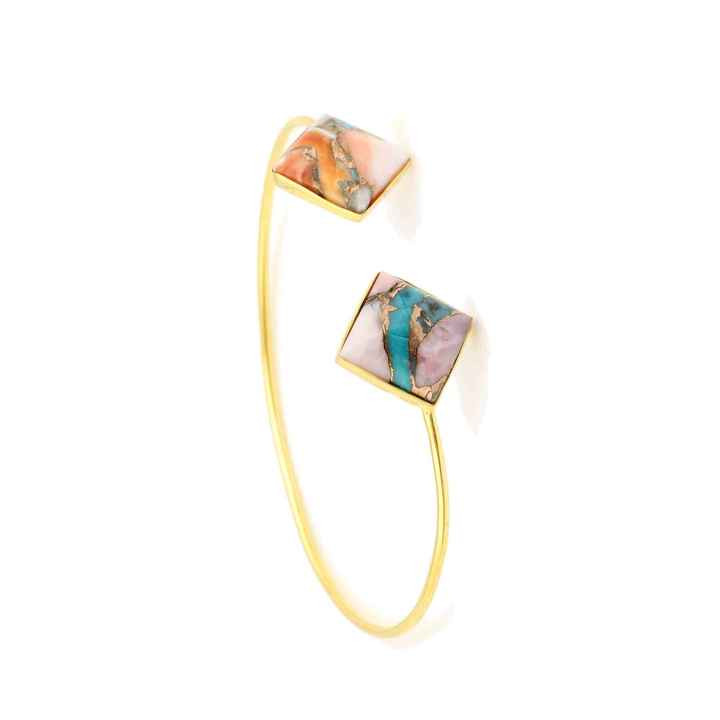 Superb Pink Opal Oyster Copper Turquoise Gemstone Wholesale Jewelry Sterling Silver Gold Plated Cuff Bangle for Women and Men