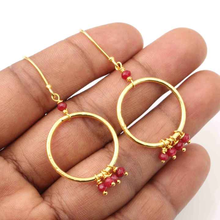 Hot Sale Women Fashion 2-3mm Dyed Ruby Stone Beads Handmade Jewelry 925 Sterling Silver Danfle Earrings Pair Gift for Her