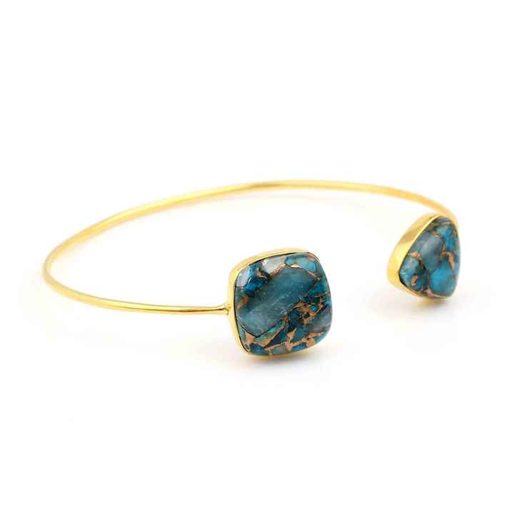 Top Selling Latest Design Mohave Blue Copper Turquoise Gemstone 18k Gold Plated Genuine 925 Silver Cuff Bangle for Women