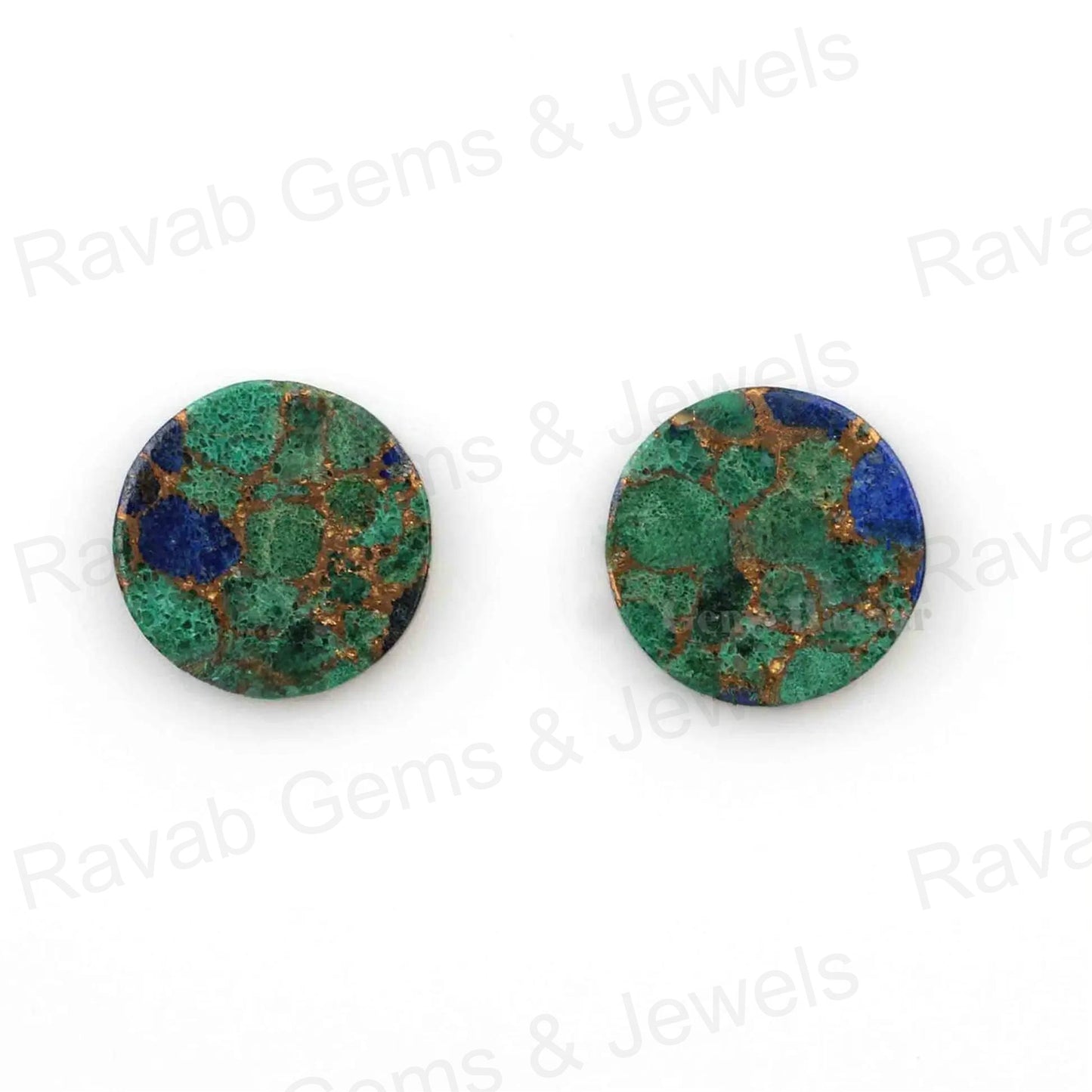 Azurite Copper Round Coin Shape Both Side Flat Gemstone, Loose Beads Calibrated Stone For Jewelry Earring Ring Making 2 Pcs Set All Sizes