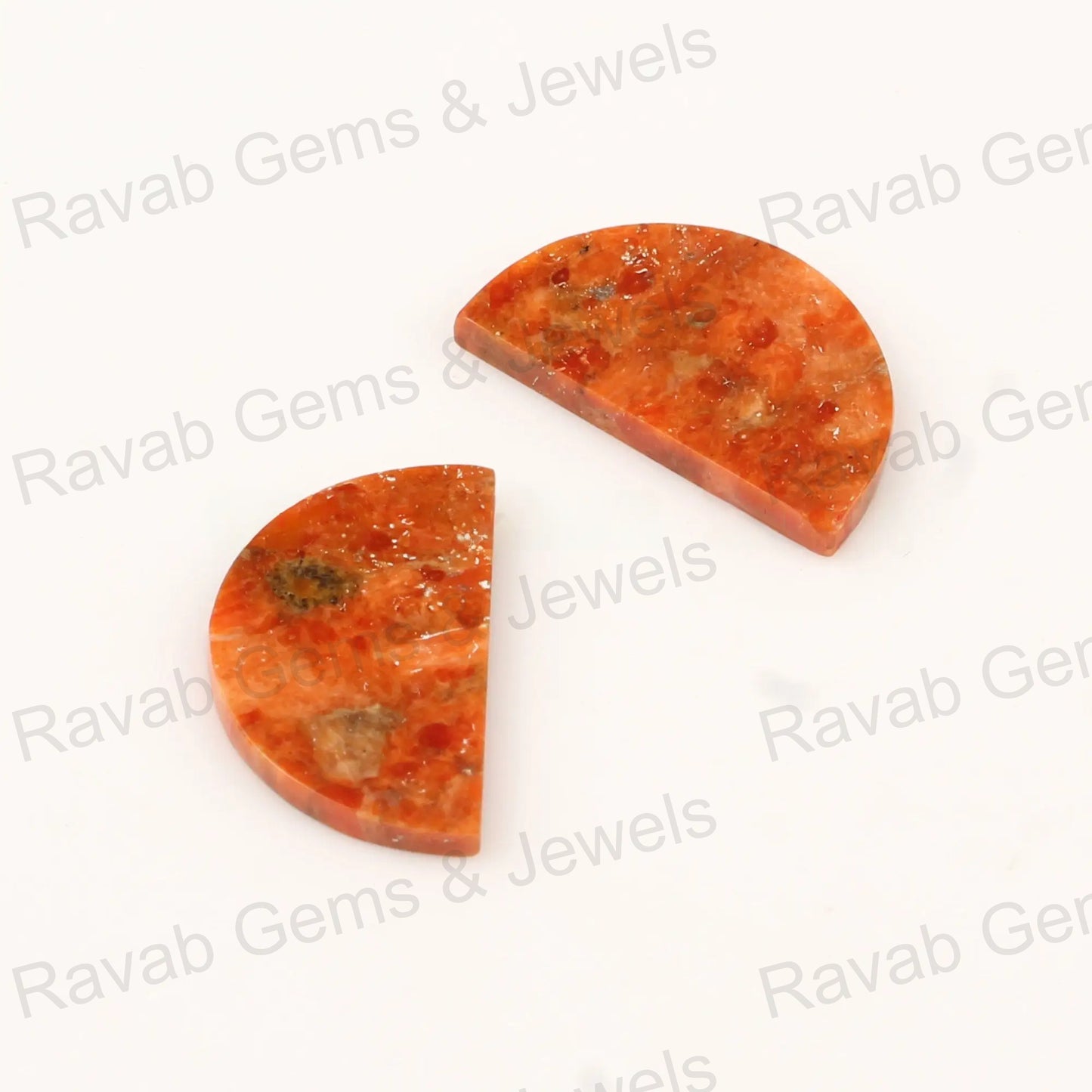 Apple Coral Copper 'D' Half Moon Shape Flat Gemstone For Jewelry, Loose Beads Calibrated Stone For Matching Jewelry Making 2 Pc Set All Size