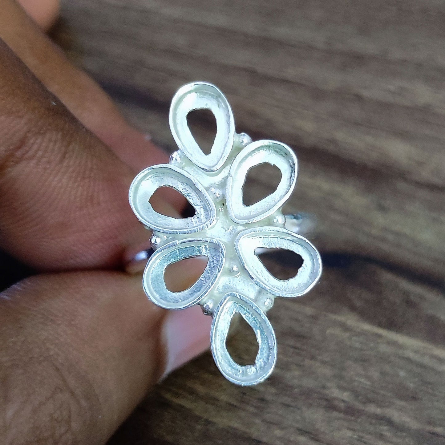 Genuine 925 Sterling Silver Flower Bezel Setting 6x4mm Pear Shape Semi-Mount Blank Setting Ring For Women Keepsake Jewelry