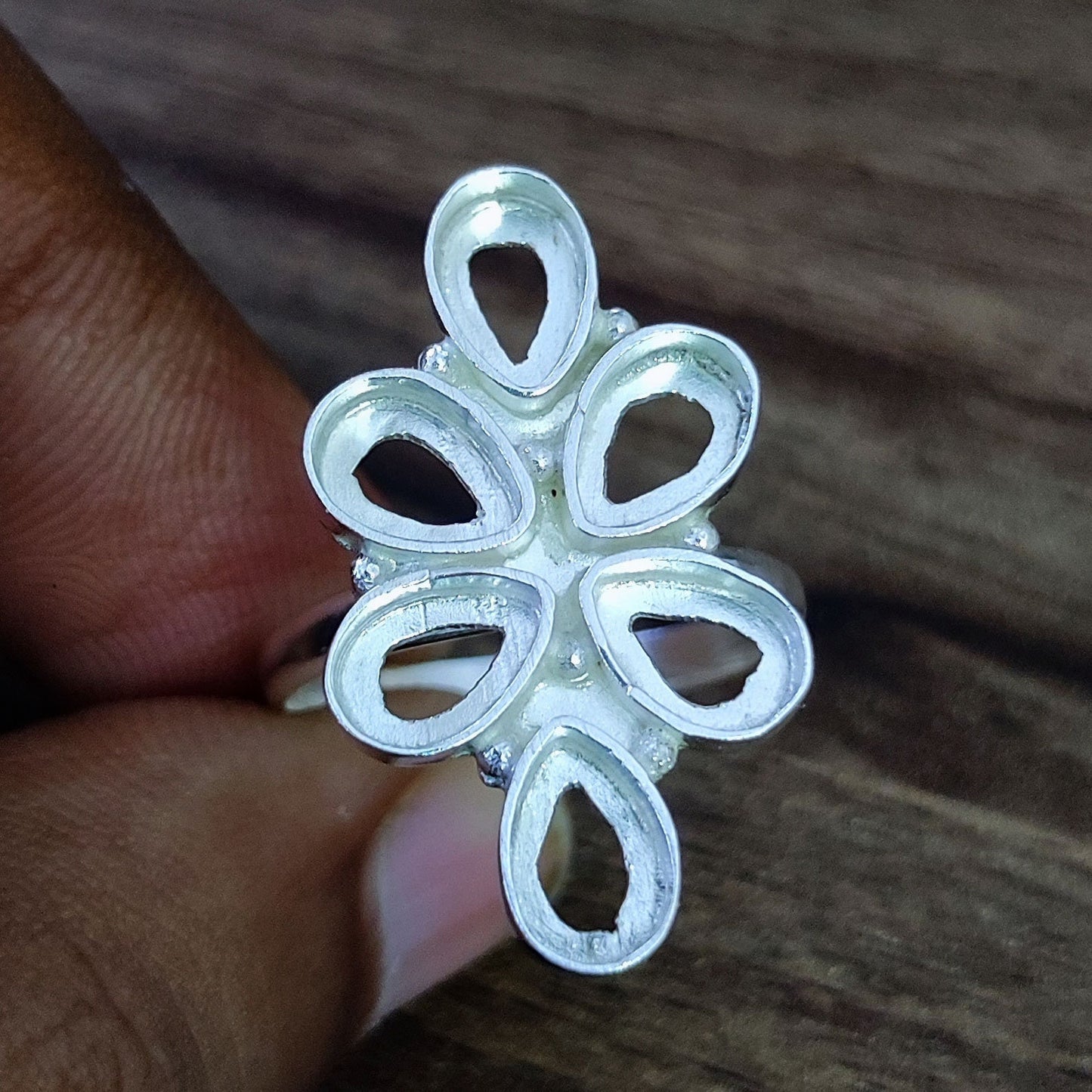 Genuine 925 Sterling Silver Flower Bezel Setting 6x4mm Pear Shape Semi-Mount Blank Setting Ring For Women Keepsake Jewelry