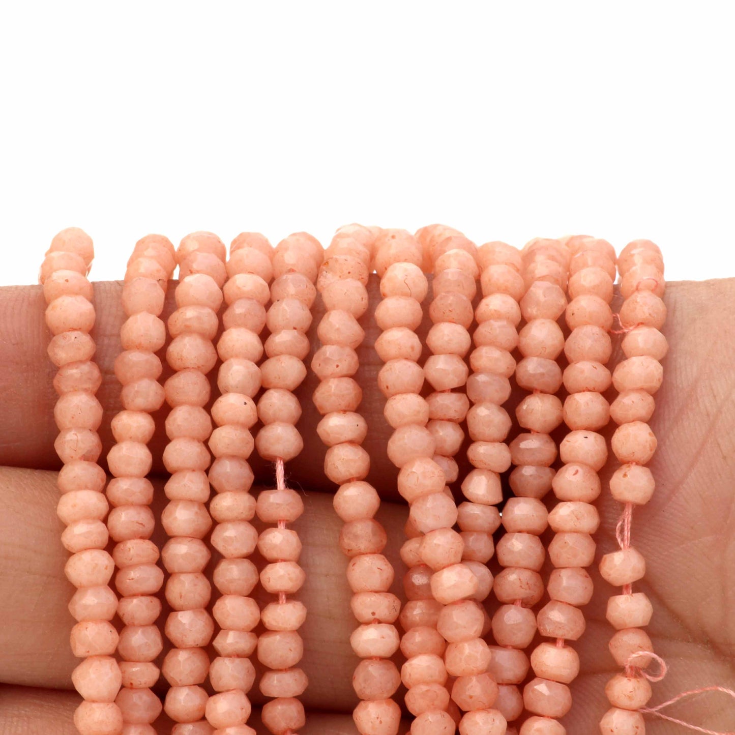 Natural AAA+ Quality Peach Moonstone Faceted Rondelles - Gemstone Rondelle Beads 3mm-3.5mm -1 Strand, Wholesale Lot Available