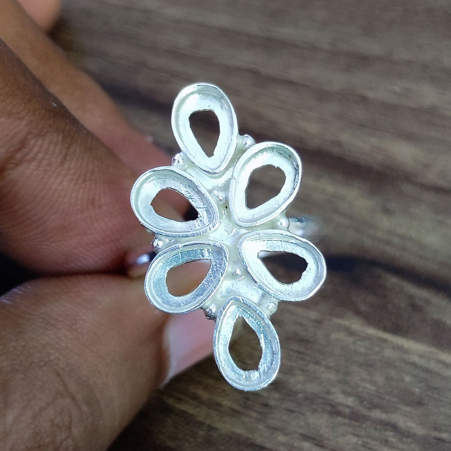 Genuine 925 Sterling Silver Flower Bezel Setting 6x4mm Pear Shape Semi-Mount Blank Setting Ring For Women Keepsake Jewelry