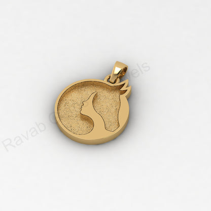 Solid 925 Silver 20x23mm Woman & Horse Memorial Blank Bezel Charm Pendant Setting 14k Gold Custom DIY Resin Keepsake Jewelry