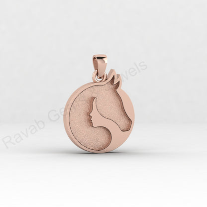 Solid 925 Silver 20x23mm Woman & Horse Memorial Blank Bezel Charm Pendant Setting 14k Gold Custom DIY Resin Keepsake Jewelry