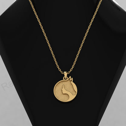 Solid 925 Silver 20x23mm Woman & Horse Memorial Blank Bezel Charm Pendant Setting 14k Gold Custom DIY Resin Keepsake Jewelry