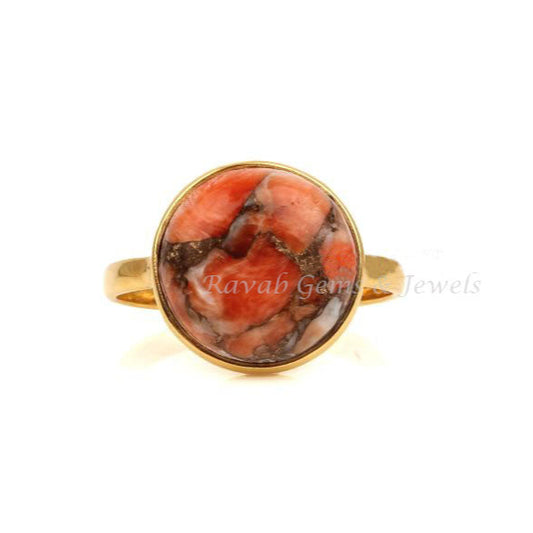 Sponge Coral Copper Ring, 925 Sterling Silver Ring, Round Shape Gemstone Ring, 12mm Stone Ring, Gold Plated Stone, Best Quality Stone Ring