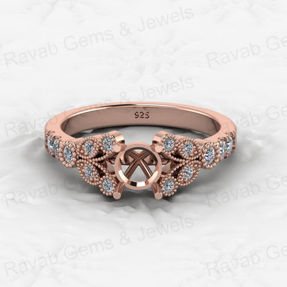 Genuine Solid 925 Sterling Silver Filigree Clear CZ Semi Mount Blank Setting Ring Good for Ashes & Resin Work Breastmilk Jewelry