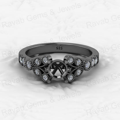 Genuine Solid 925 Sterling Silver Filigree Clear CZ Semi Mount Blank Setting Ring Good for Ashes & Resin Work Breastmilk Jewelry