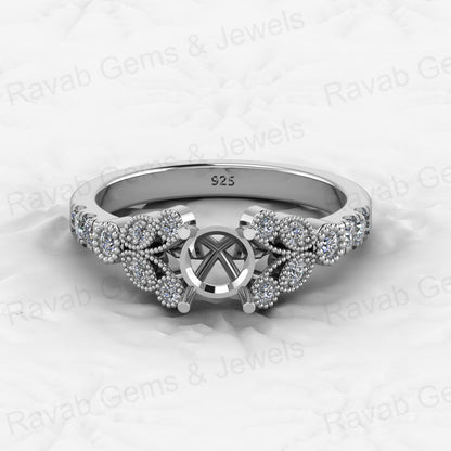 Genuine Solid 925 Sterling Silver Filigree Clear CZ Semi Mount Blank Setting Ring Good for Ashes & Resin Work Breastmilk Jewelry