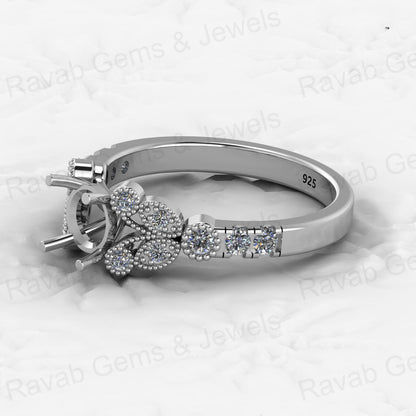 Genuine Solid 925 Sterling Silver Filigree Clear CZ Semi Mount Blank Setting Ring Good for Ashes & Resin Work Breastmilk Jewelry