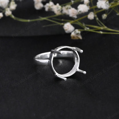 Genuine 925 Sterling Silver 12mm Round 4 Prong Setting Semi-Mount Blank Setting Empty Ring Handmade Custom Jewelry Suppliers