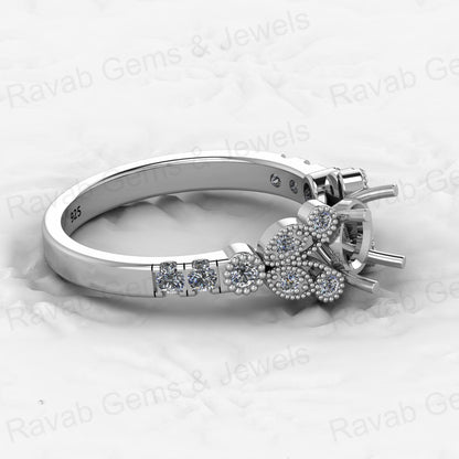 Genuine Solid 925 Sterling Silver Filigree Clear CZ Semi Mount Blank Setting Ring Good for Ashes & Resin Work Breastmilk Jewelry