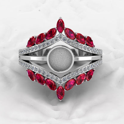 Solid 925 Sterling Silver 6mm Round With CZ Semi Mounting Blank Bezel Cocktail Ring Setting for Ashes Resin & Gemstone Jewelry