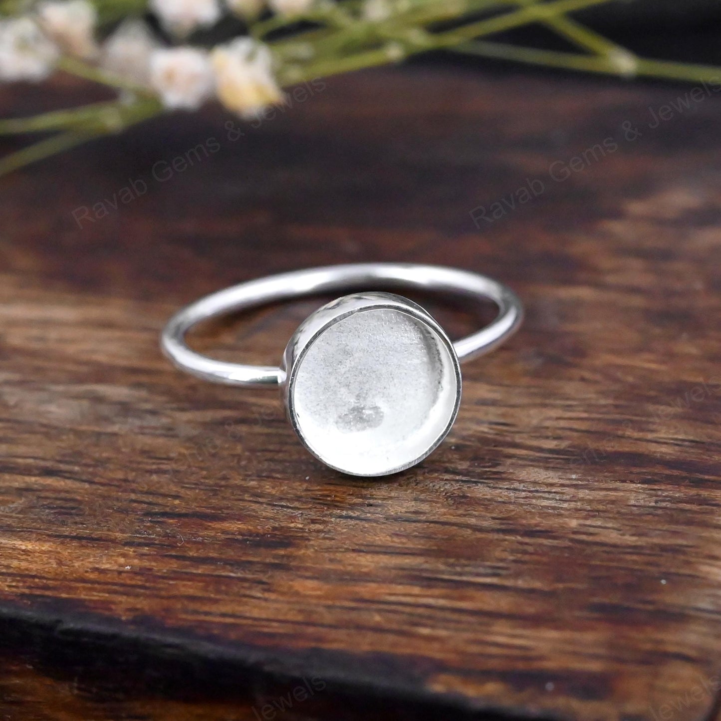 925 Sterling Silver Round Blank Setting 10mm Semi-Mount Blank Setting Ring Good For Resin & Ashes Work Women Keepsake Jewelry