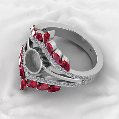Solid 925 Sterling Silver 6mm Round With CZ Semi Mounting Blank Bezel Cocktail Ring Setting for Ashes Resin & Gemstone Jewelry
