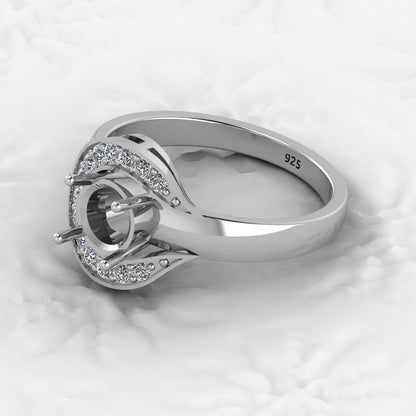 Solid 925 Sterling Silver Halo Oval Diamond Filigree Semi Mount Blank Setting Ring Good Ashes & Resin Work Breastmilk Jewelry
