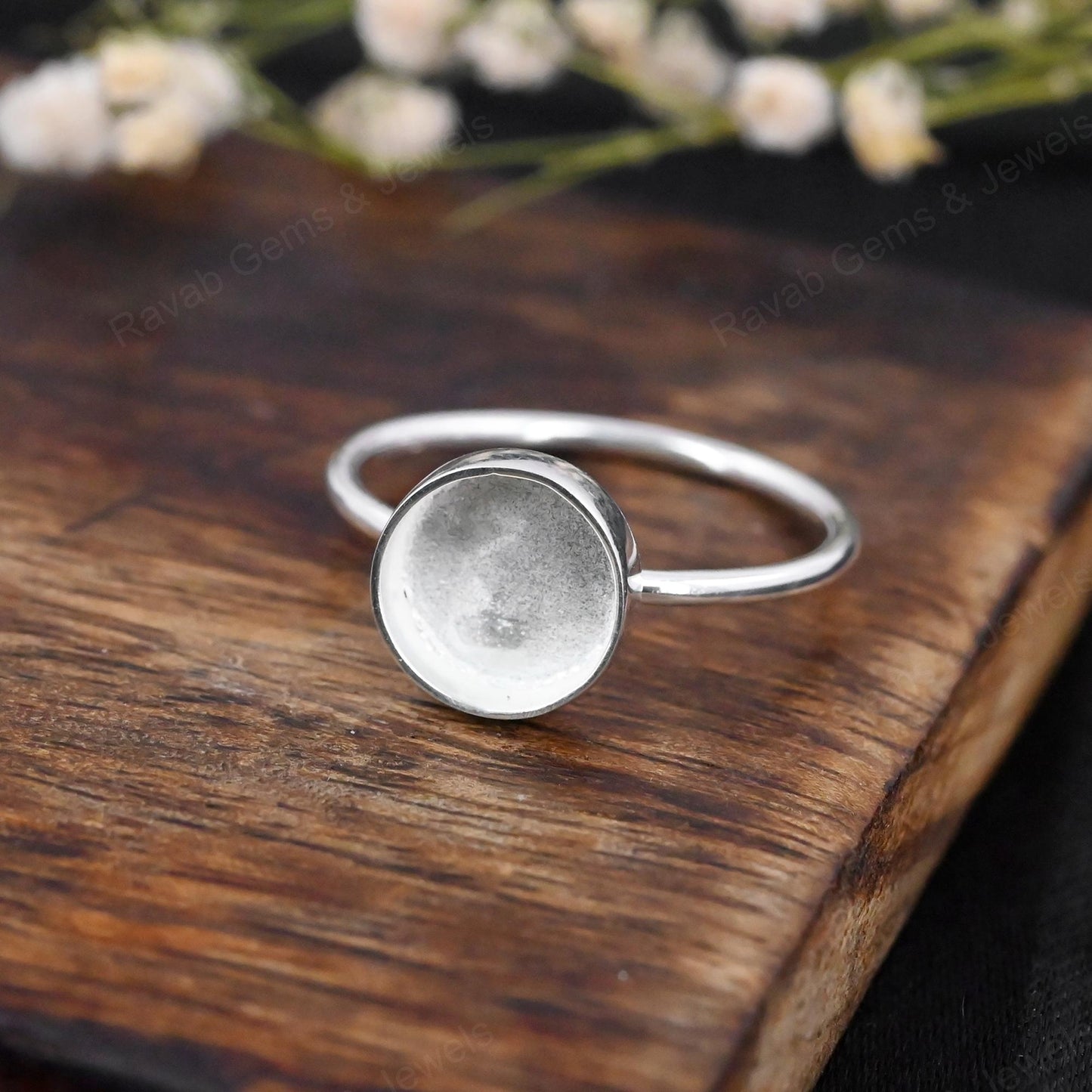 925 Sterling Silver Round Blank Setting 10mm Semi-Mount Blank Setting Ring Good For Resin & Ashes Work Women Keepsake Jewelry