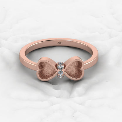 Solid 925 Sterling Silver 4mm Heart Semi Mount Blank Setting Coquette Bow Ring for Breastmilk & Keepsake Resin Ceramic Jewelry