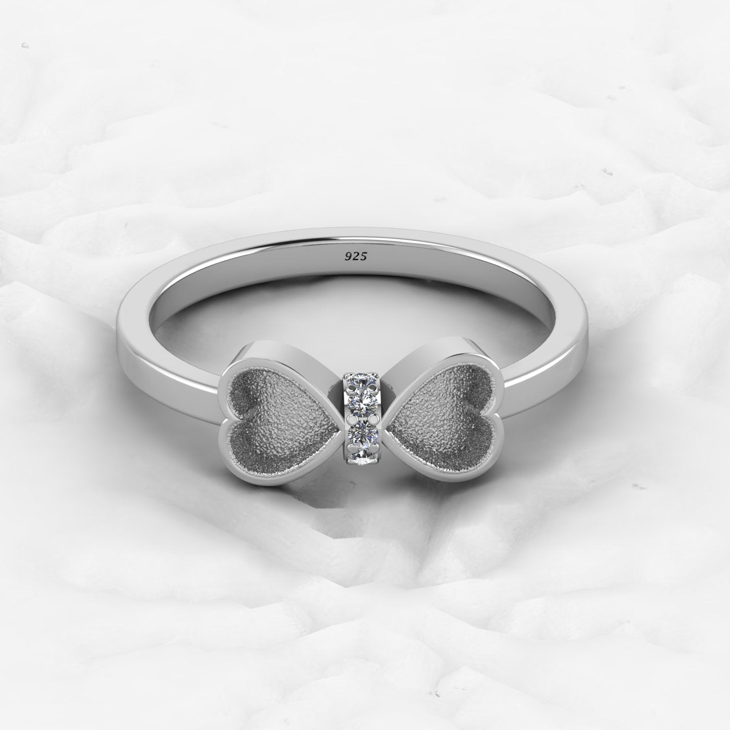 Solid 925 Sterling Silver 4mm Heart Semi Mount Blank Setting Coquette Bow Ring for Breastmilk & Keepsake Resin Ceramic Jewelry