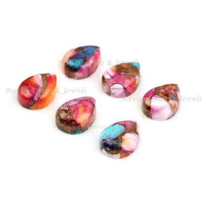 Spiny Oyster Copper Turquoise Pear Shape Cabochon Gemstone, Loose Beads Stones, Calibrated Stone For Jewelry Making Beads 12x16mm 2 Pcs Set