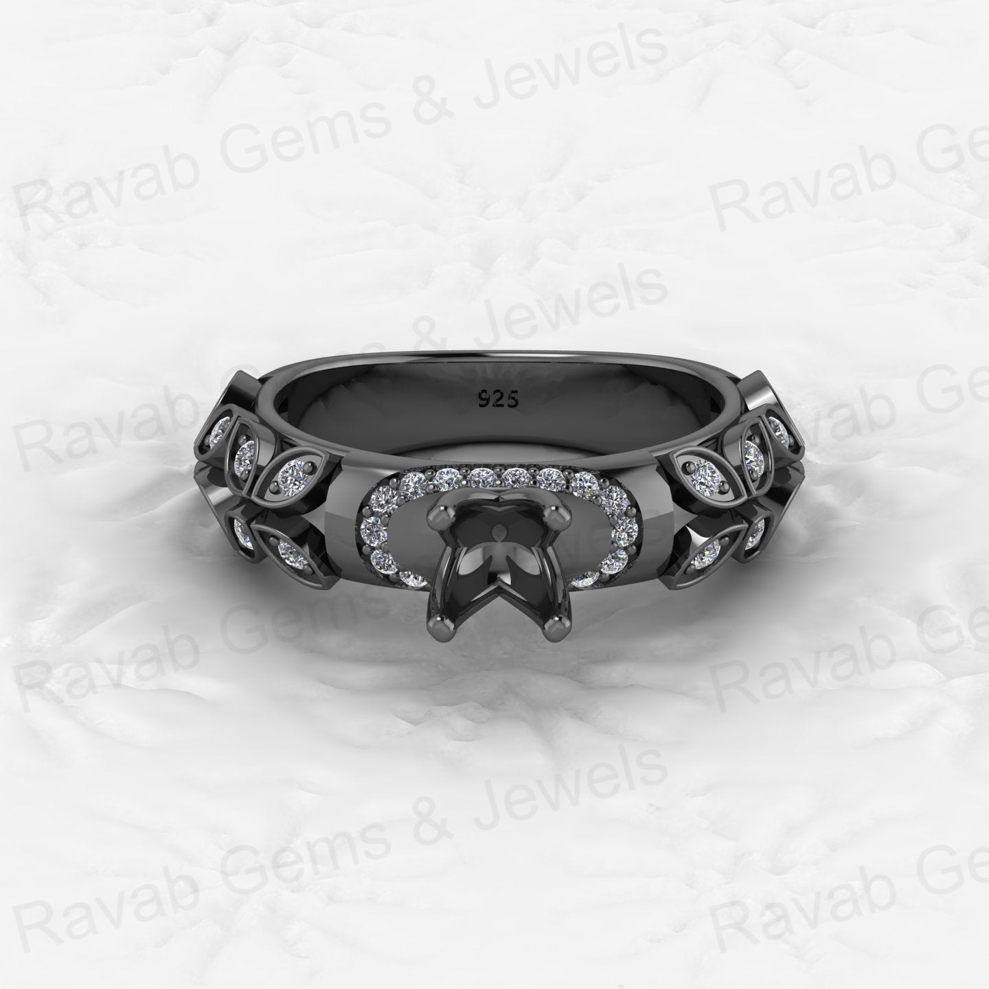 Genuine Solid 925 Sterling Silver Leaf Solitaire Semi Mount Blank Setting Ring Good for Ashes & Resin Work Breastmilk Jewelry