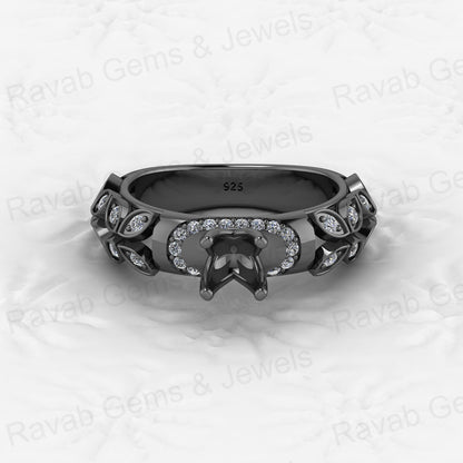 Genuine Solid 925 Sterling Silver Leaf Solitaire Semi Mount Blank Setting Ring Good for Ashes & Resin Work Breastmilk Jewelry