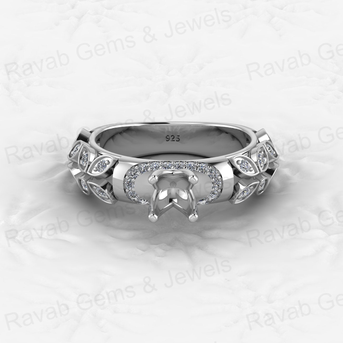 Genuine Solid 925 Sterling Silver Leaf Solitaire Semi Mount Blank Setting Ring Good for Ashes & Resin Work Breastmilk Jewelry