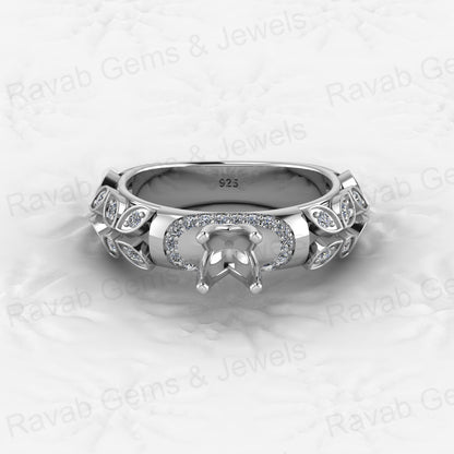 Genuine Solid 925 Sterling Silver Leaf Solitaire Semi Mount Blank Setting Ring Good for Ashes & Resin Work Breastmilk Jewelry
