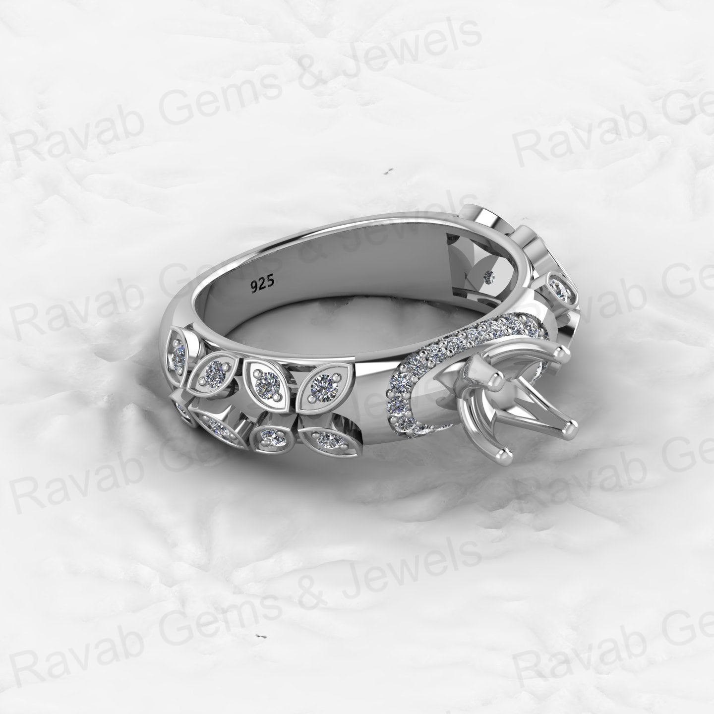 Genuine Solid 925 Sterling Silver Leaf Solitaire Semi Mount Blank Setting Ring Good for Ashes & Resin Work Breastmilk Jewelry