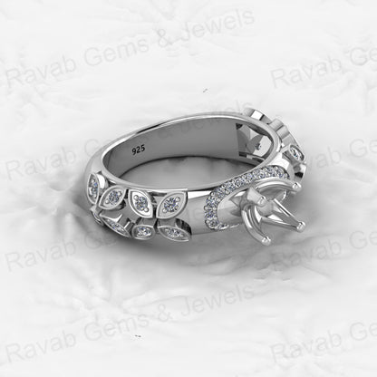 Genuine Solid 925 Sterling Silver Leaf Solitaire Semi Mount Blank Setting Ring Good for Ashes & Resin Work Breastmilk Jewelry